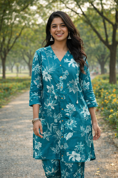 Teal Meadow Cotton Co-Ord