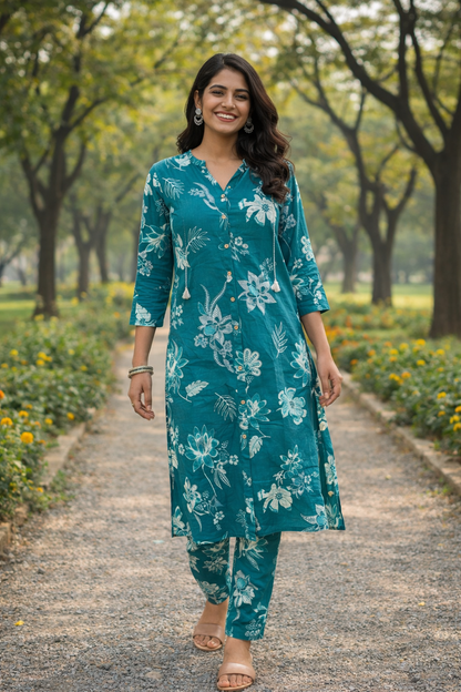 Teal Meadow Cotton Co-Ord