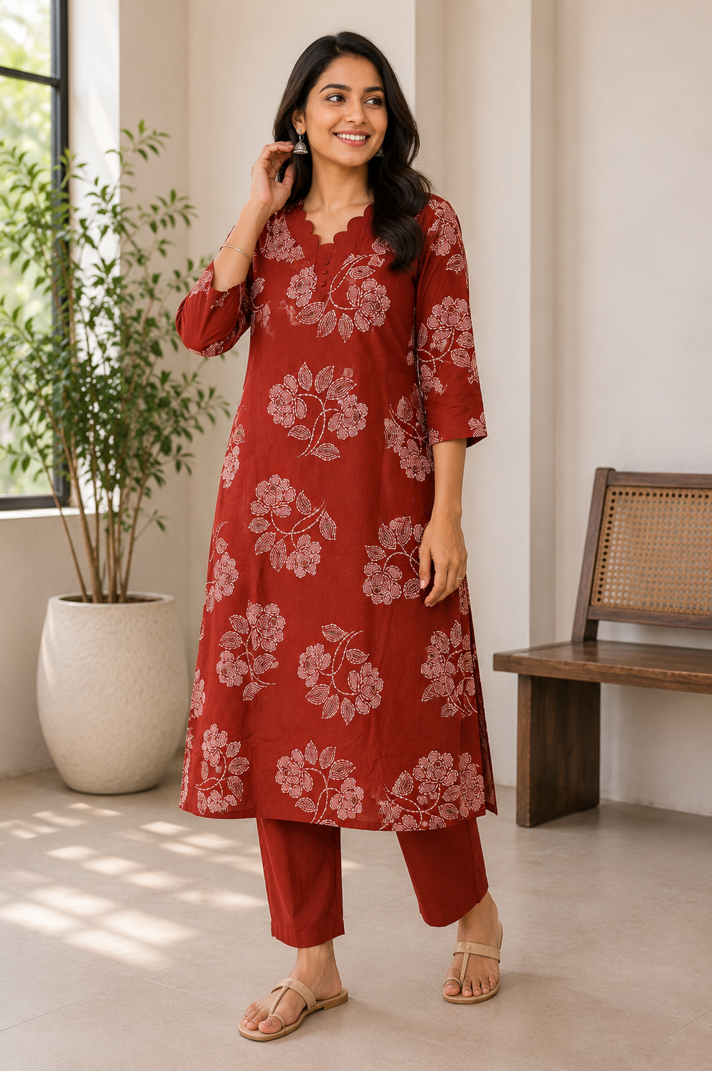 Rust Red Cotton Lining Kurta Pant
