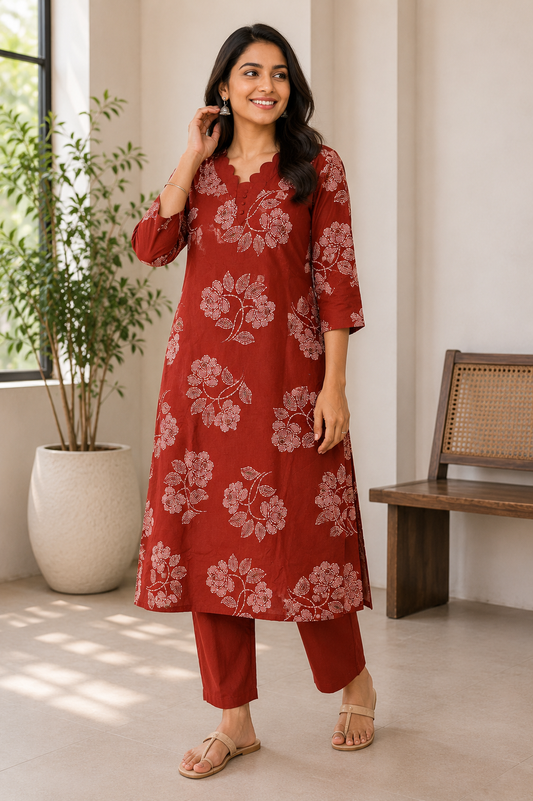 Rust Red Cotton Lining Kurta Pant