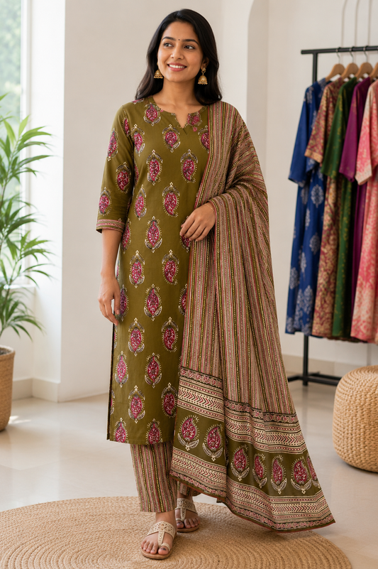 Olive Heritage Lining Salwar