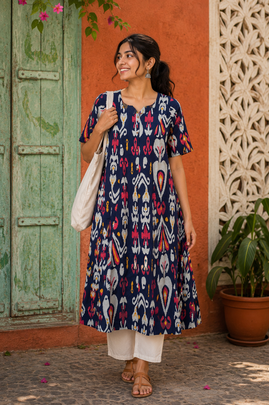 Indigo Ikat Cotton Flex A-Line Kurta