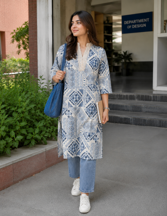 Indigo Mosaic Cotton Kurta
