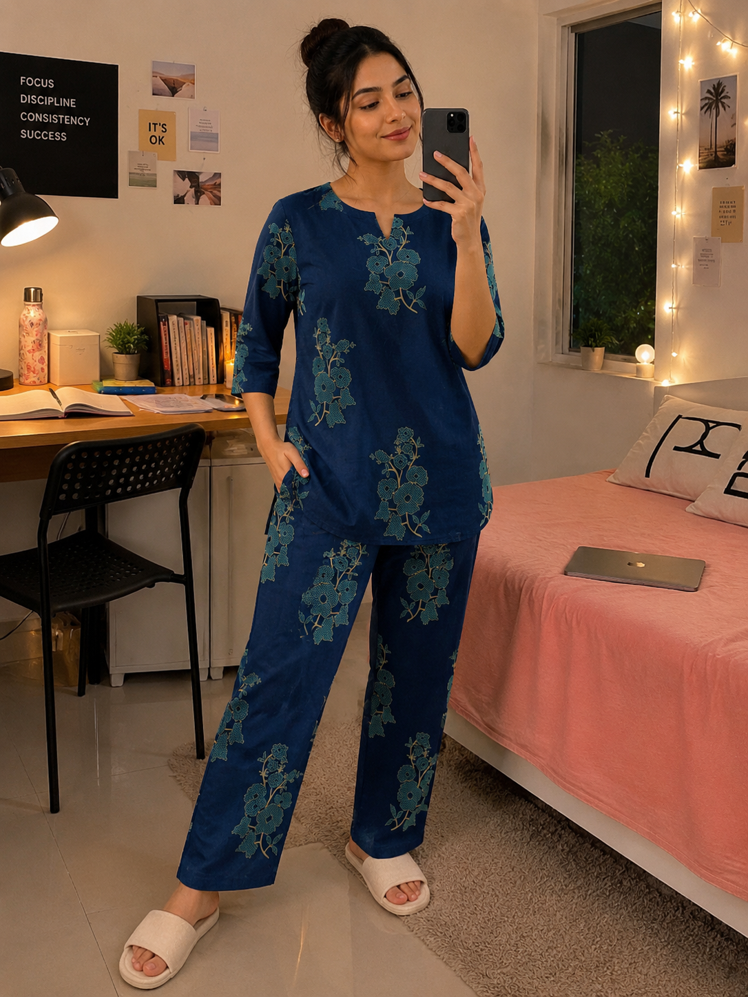 Ocean Bloom Cotton Night Suit