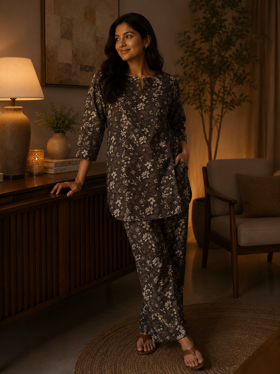 Midnight Bloom Cotton Night Suit