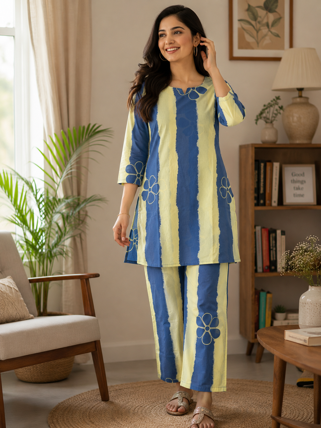Sky Blossom Cotton Night Suit