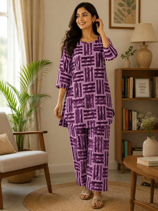 Lavender Maze Cotton Night Suit
