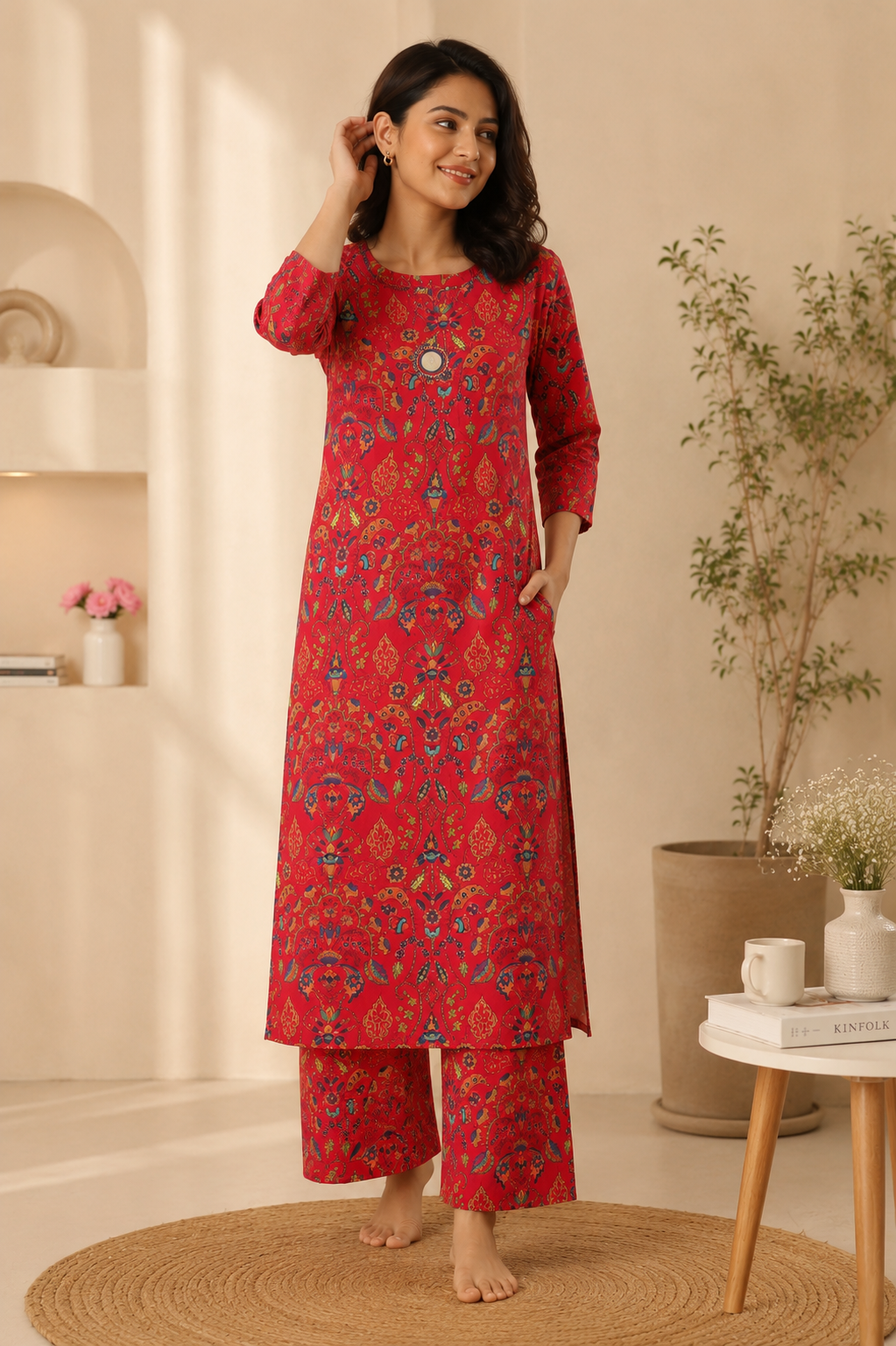 Pink Red Floral Printed Co-ords