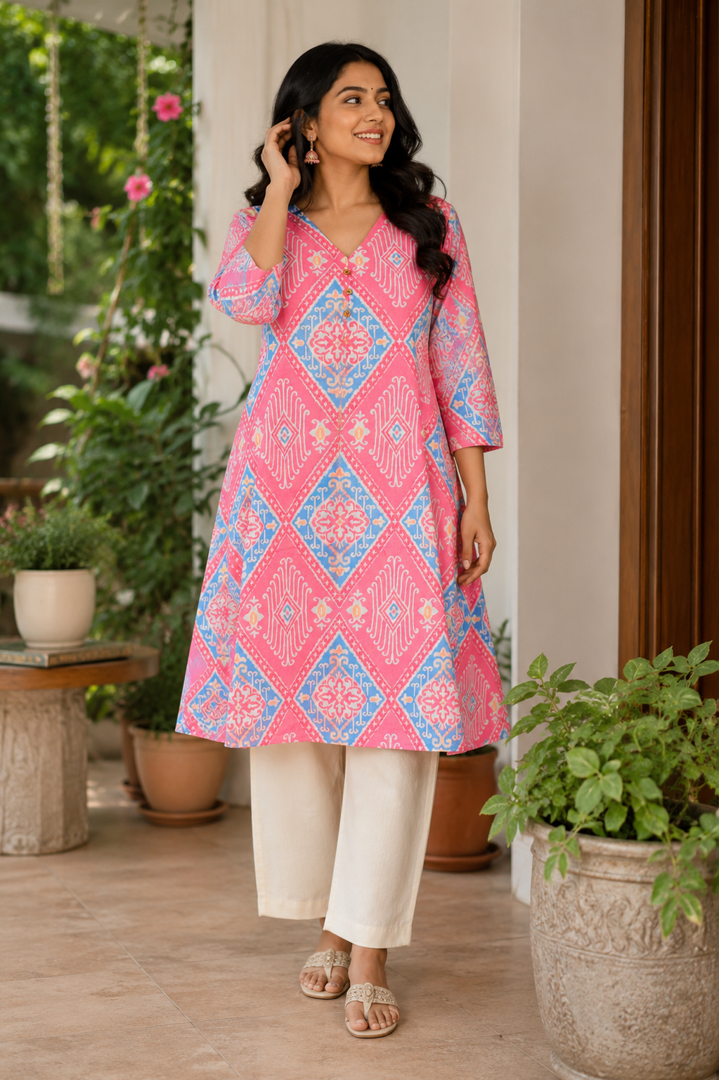 Pastel Mosaic Cotton A-Line Kurta