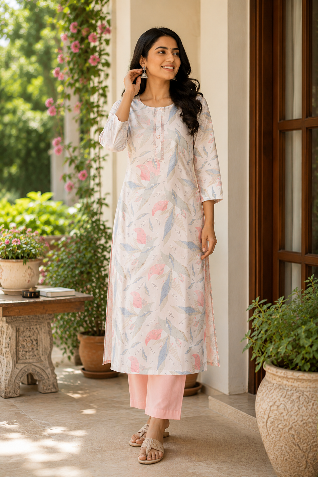 Pastel Bloom Linen Cotton Kurta