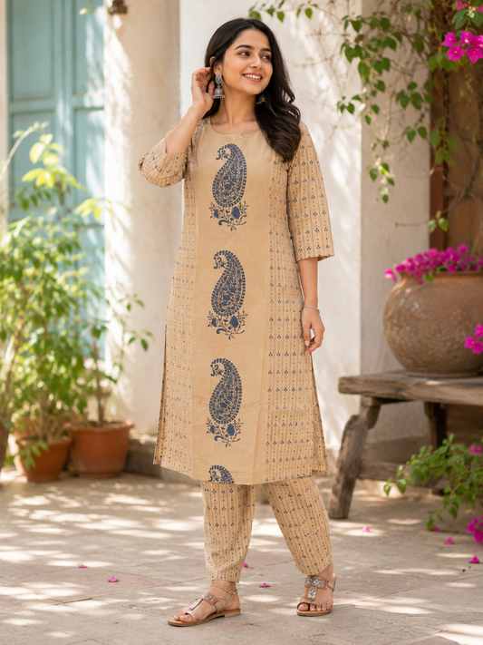 Indigo Paisley Lining Kurta Pant
