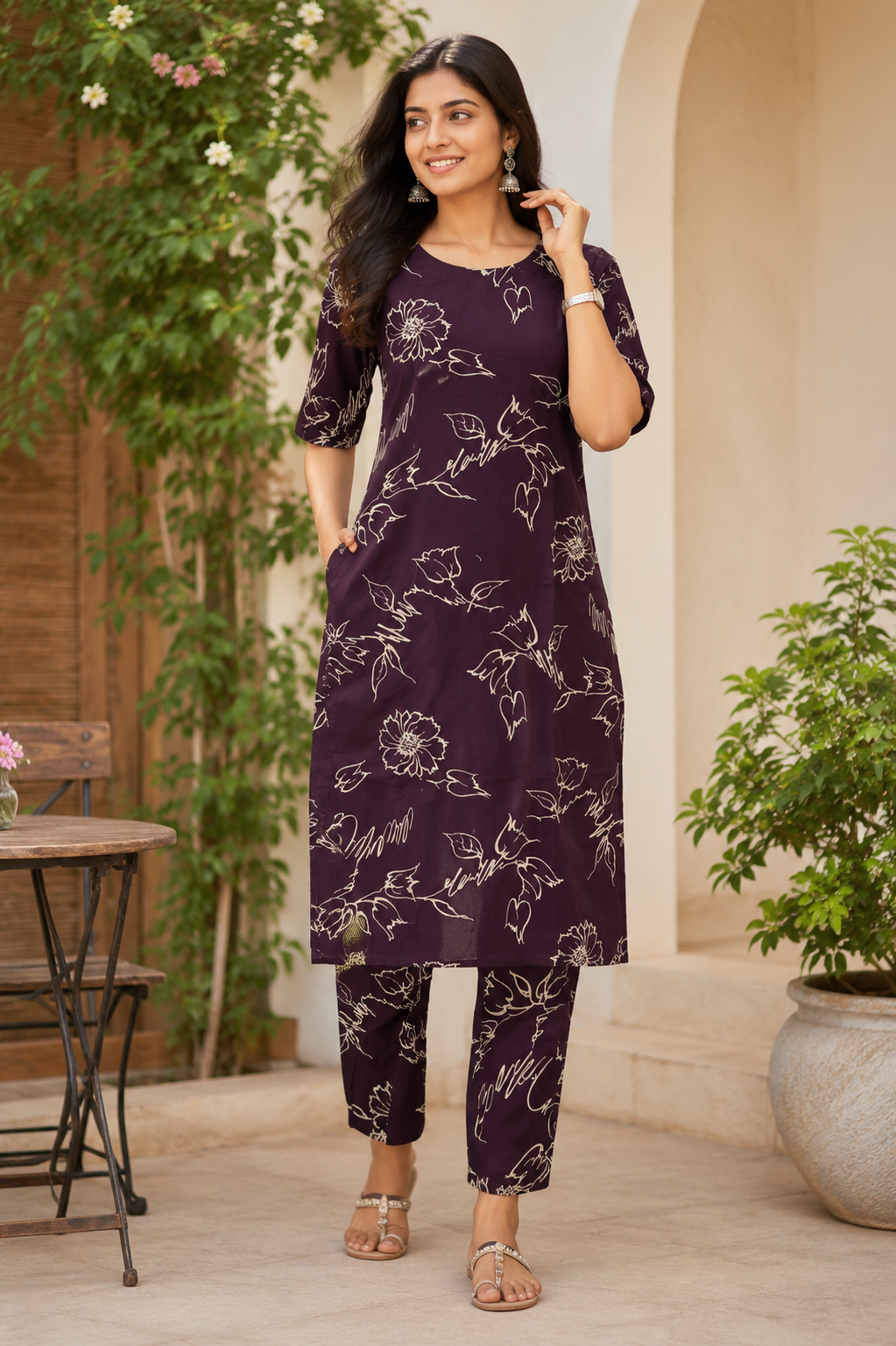 Purple Bloom Lining Kurta Pant