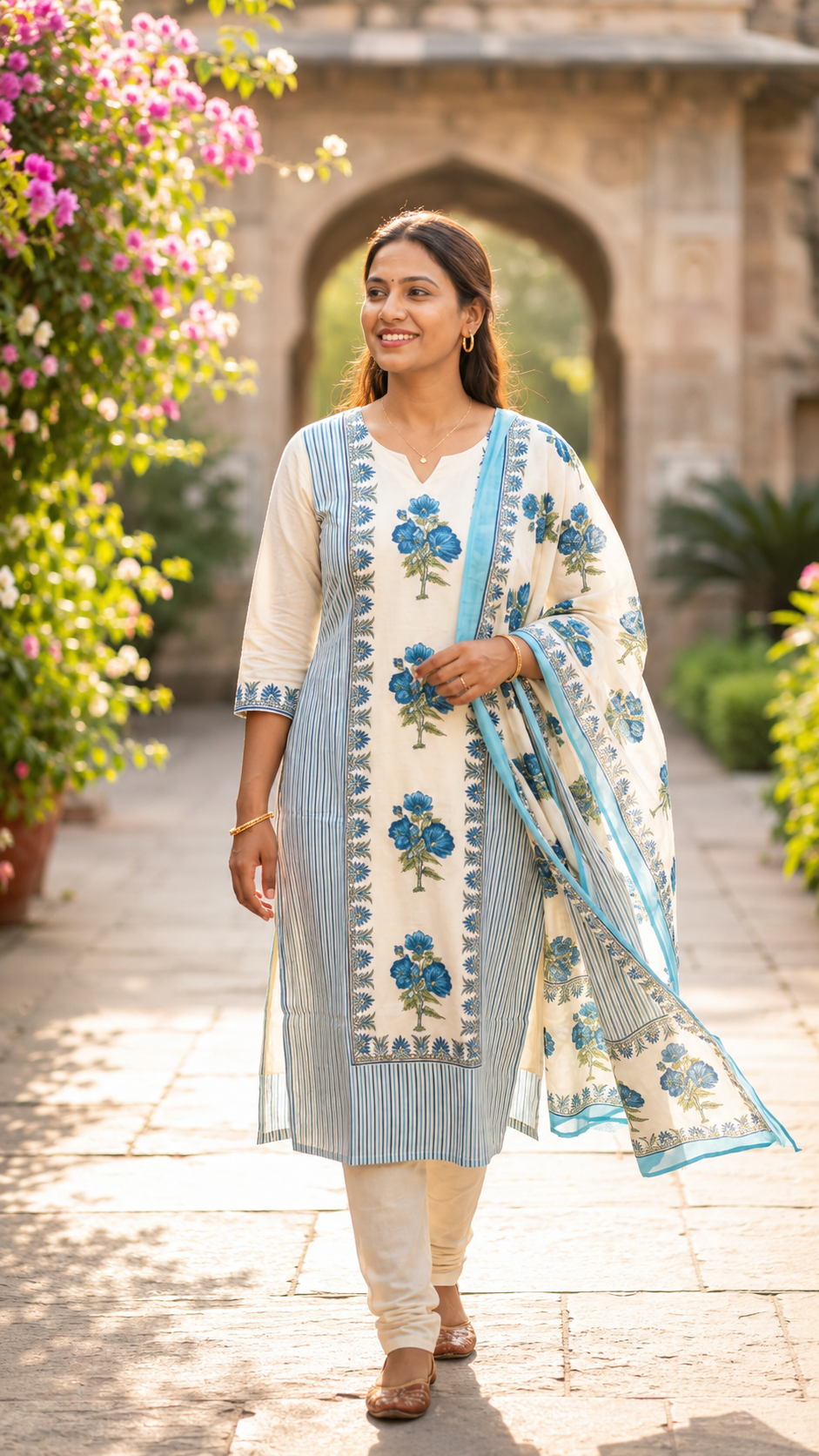 Azure Blossom Cotton Lining Salwar
