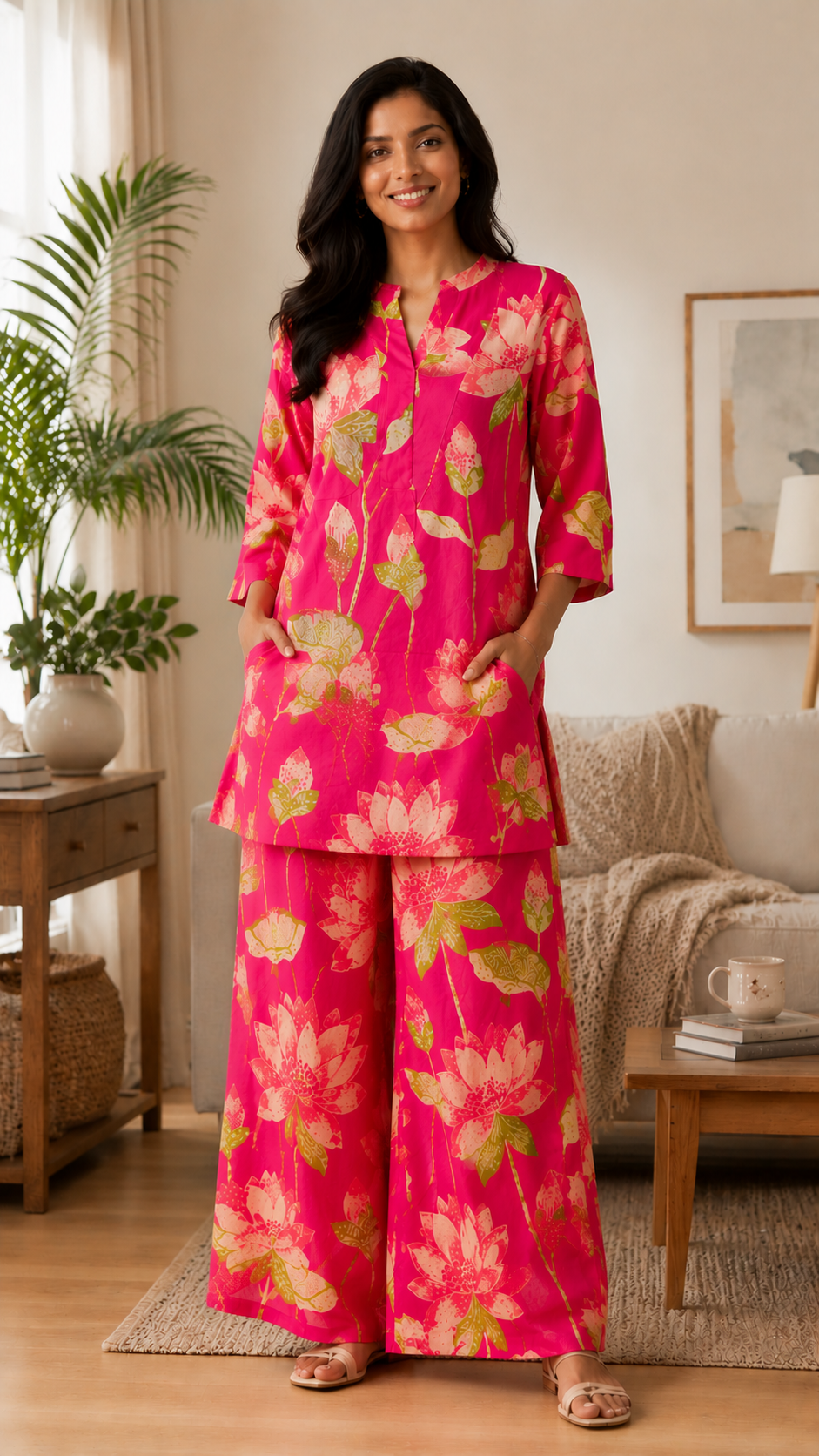 Pink Lotus Cotton Night Suit