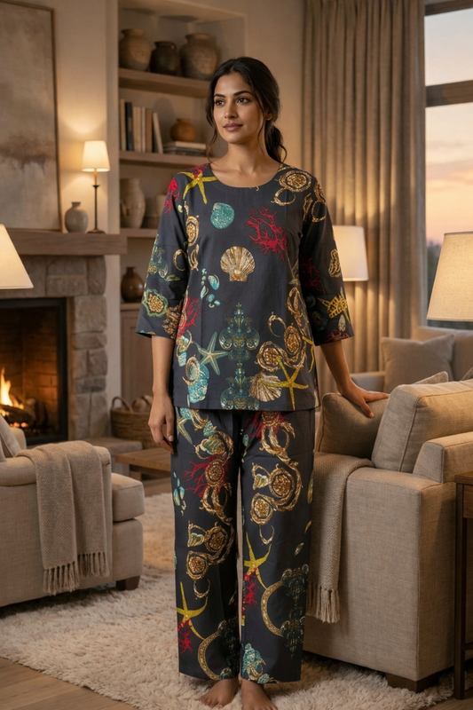 Ocean Whisper Cotton Night Pyjama