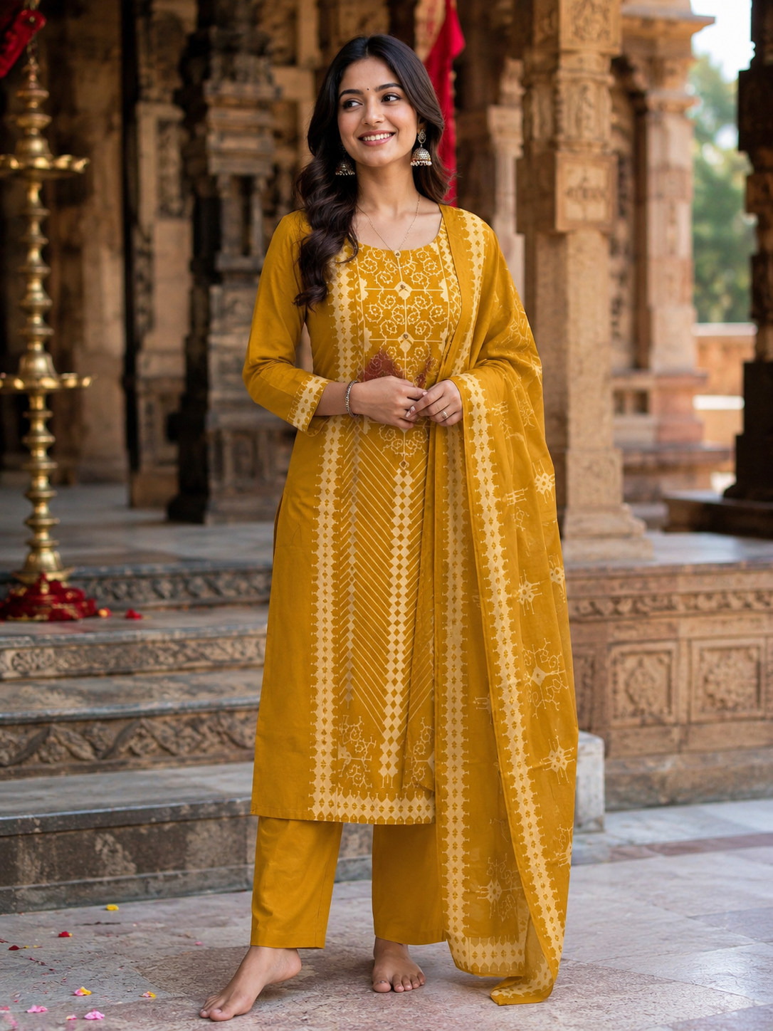 Mustard Veena Handblock Salwar