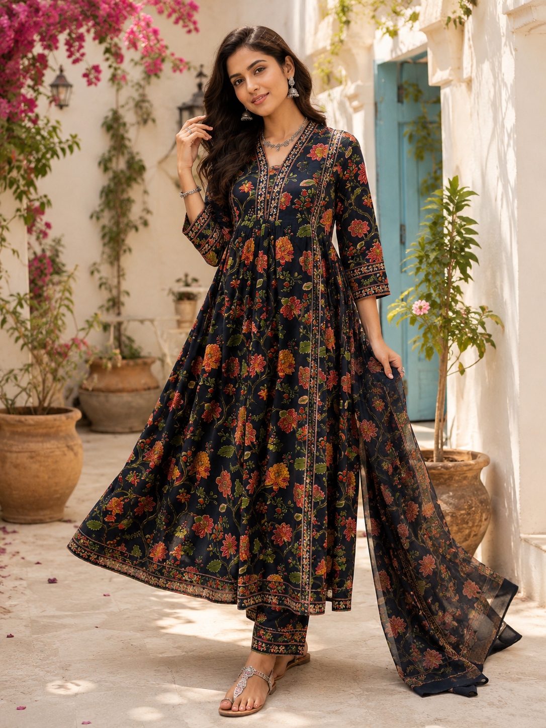 Gulmohar Floral Anarkali Salwar