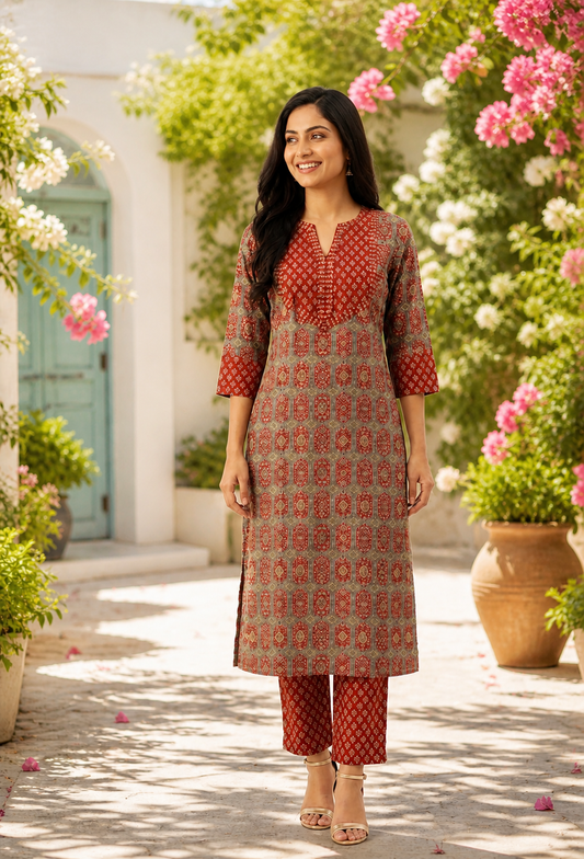 Rust Heritage Cotton Kurta Pant