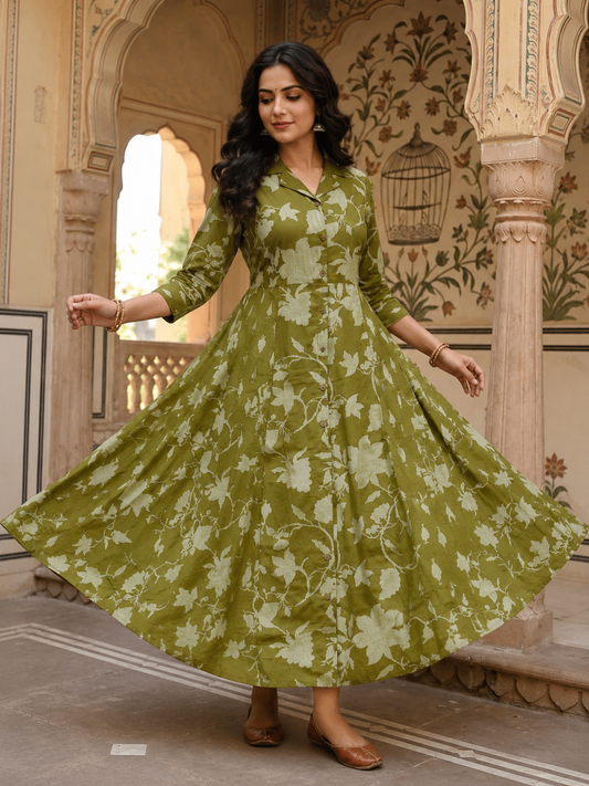 Olive Bloom Cotton Maxi