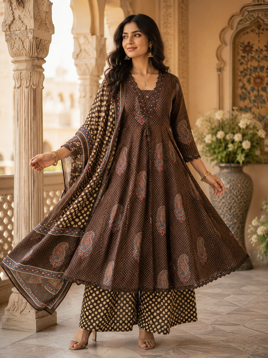 Mocha Paisley Anarkali salwar