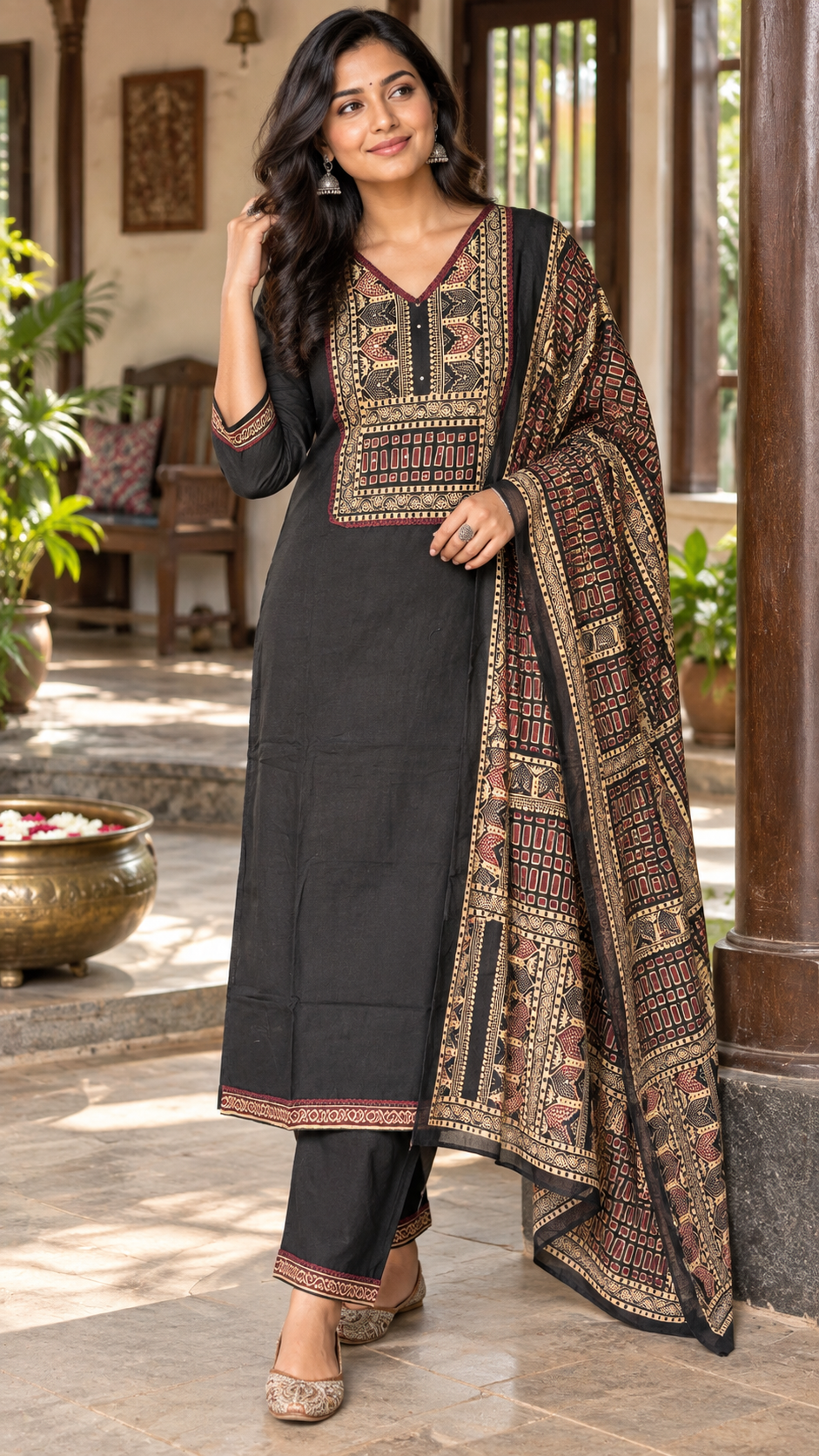 Noir Ajrakh Printed Cotton Salwar