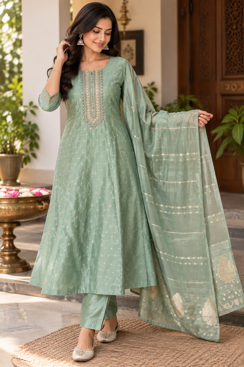 Sage Green Chanderi Silk Salwar