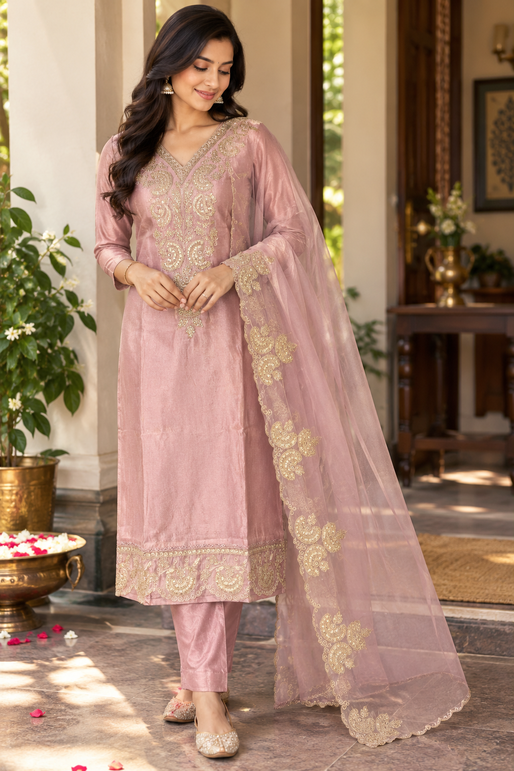 Blush Pink Shimmer Silk Salwar