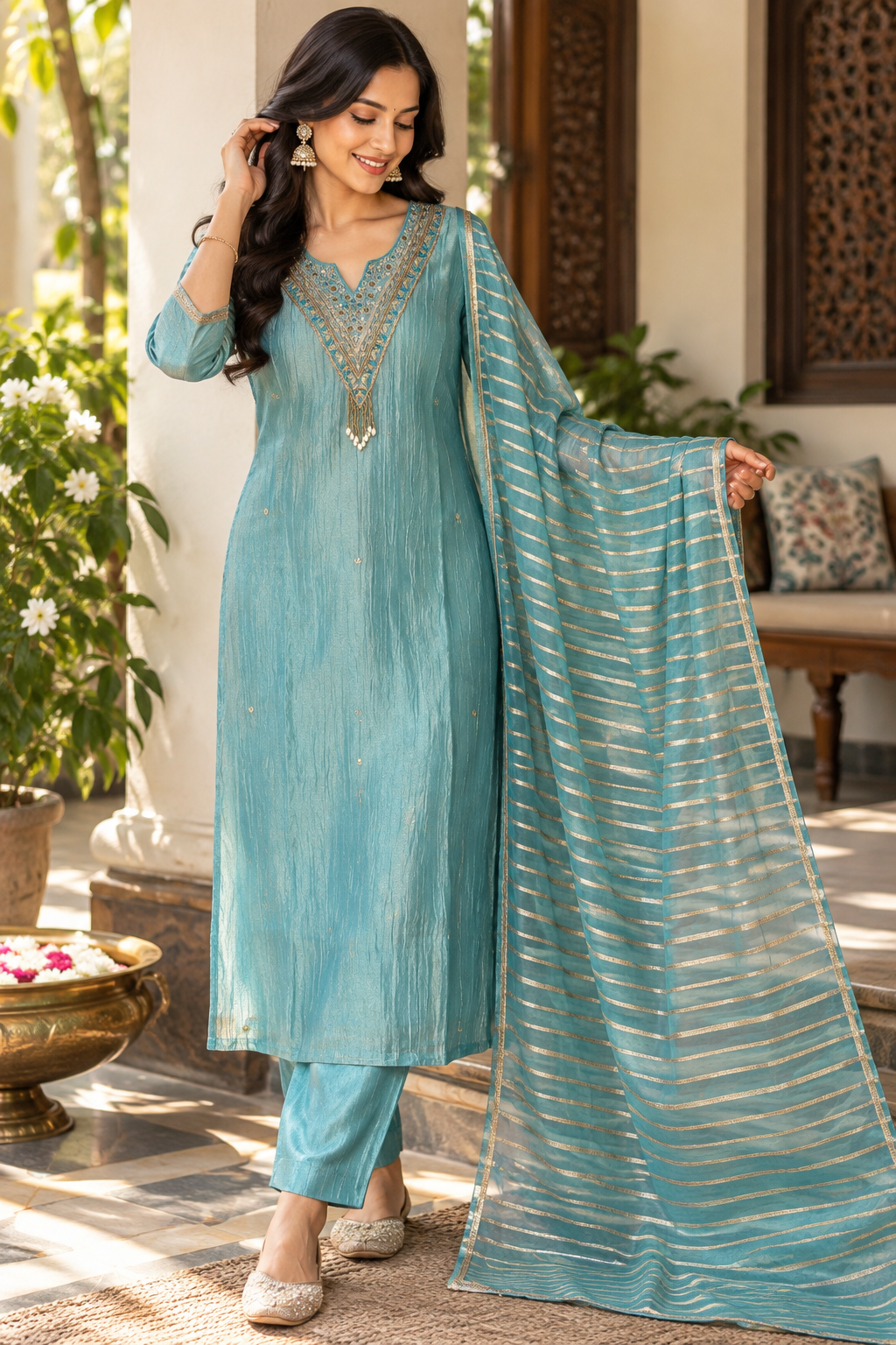 Teal Shimmer Silk Salwar