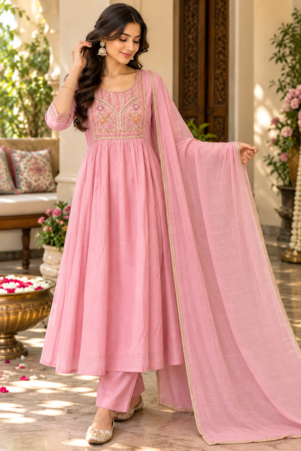 Blush Pink Mul Chanderi Anarkali Salwar