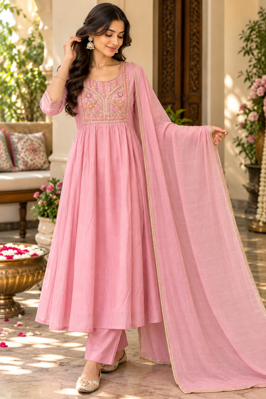 Blush Pink Mul Chanderi Anarkali Salwar