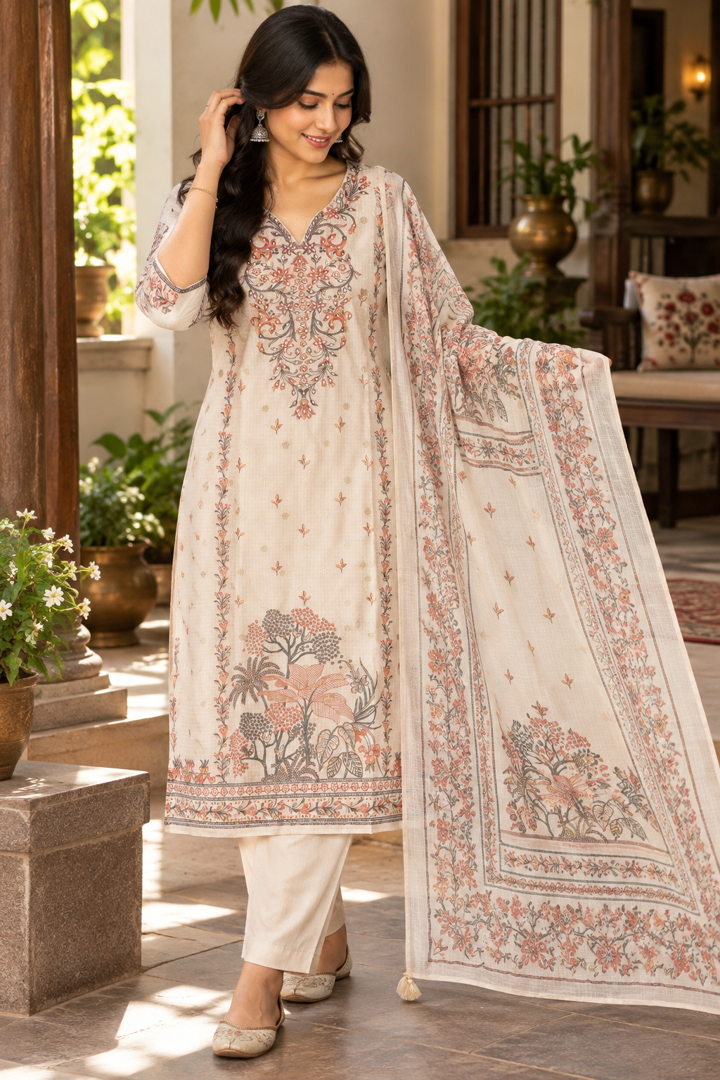 Kota Silk Floral Elegance Embroidered Salwar