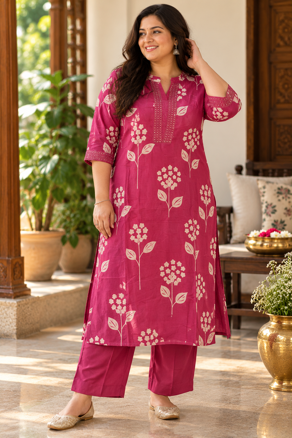 Berry Blossom – Floral Cotton Kurta Pant