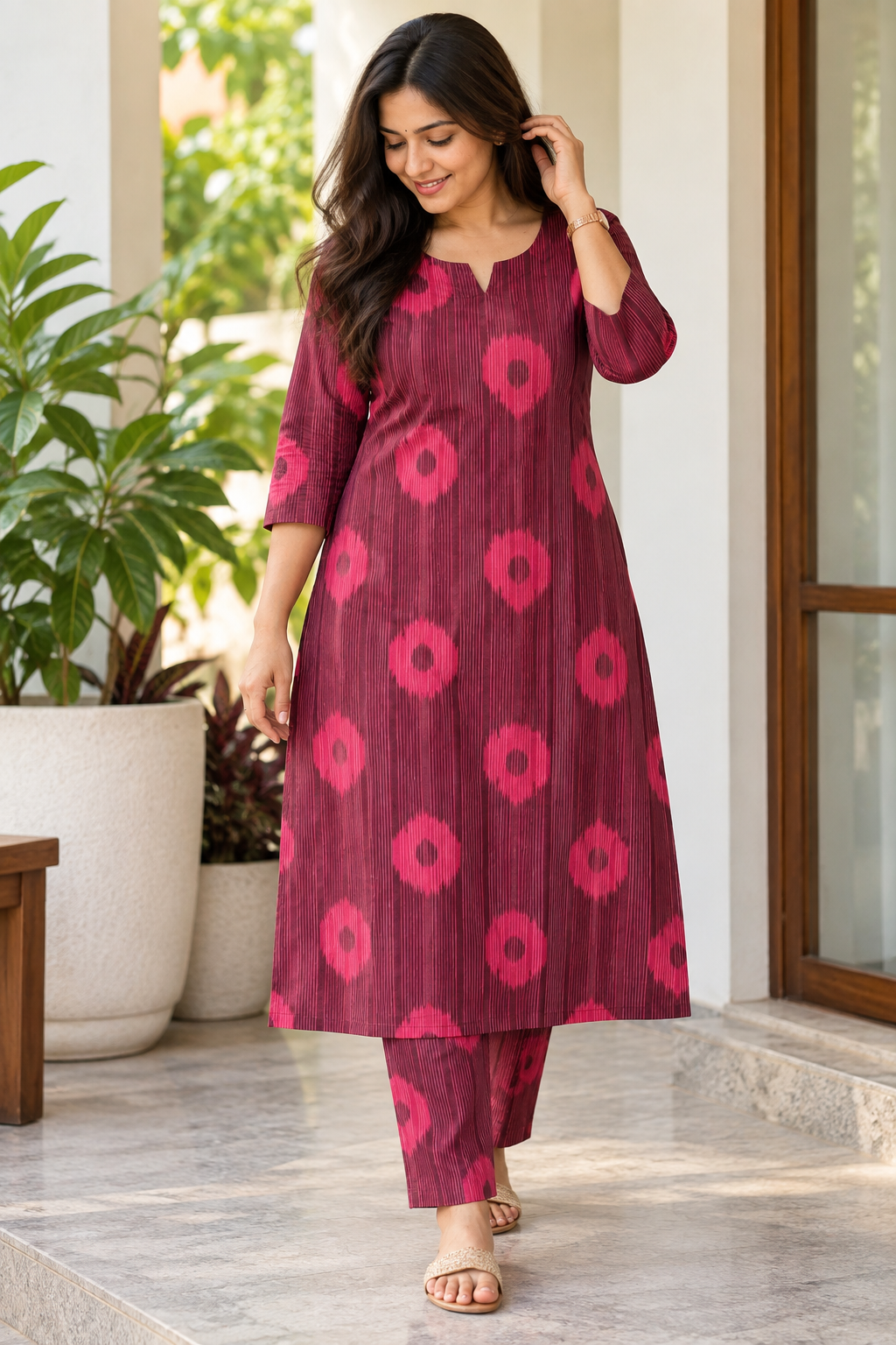 Maroon Bloomline Cotton Flex Co-ords
