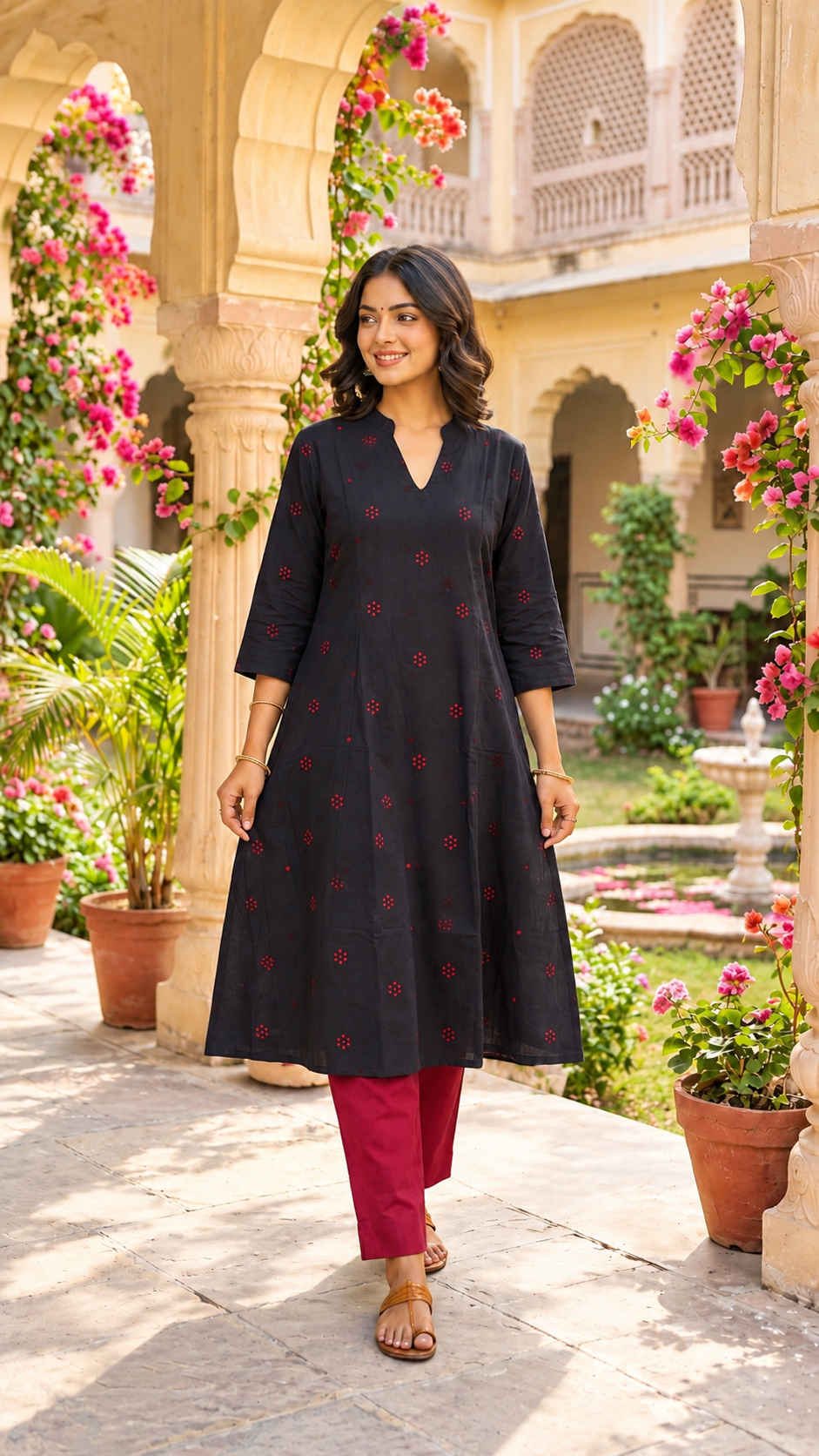 Noir Butta Handloom Cotton A-Line Kurta Pant