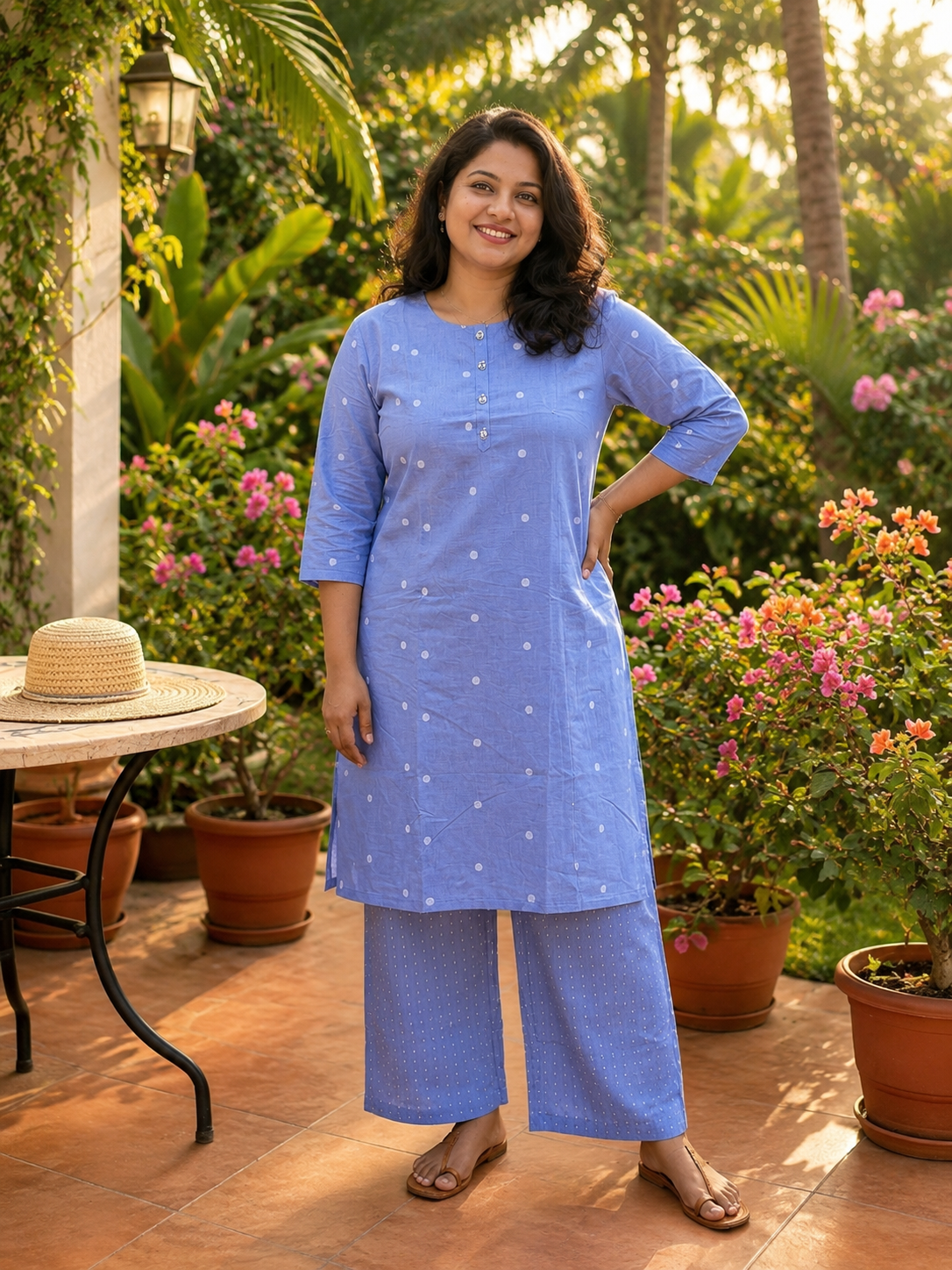 Periwinkle Polka Plus Size Kurta Pant