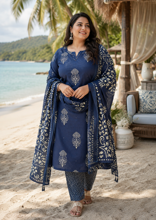 Indigo Shore Grace – Plus Size Cotton Salwar
