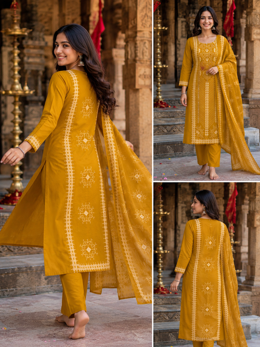 Mustard Veena Handblock Salwar