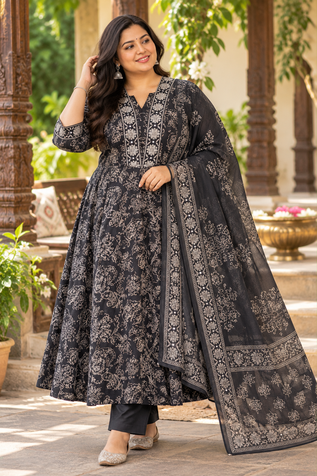 Noir Heritage – Floral Printed Cotton Anarkali Salwar