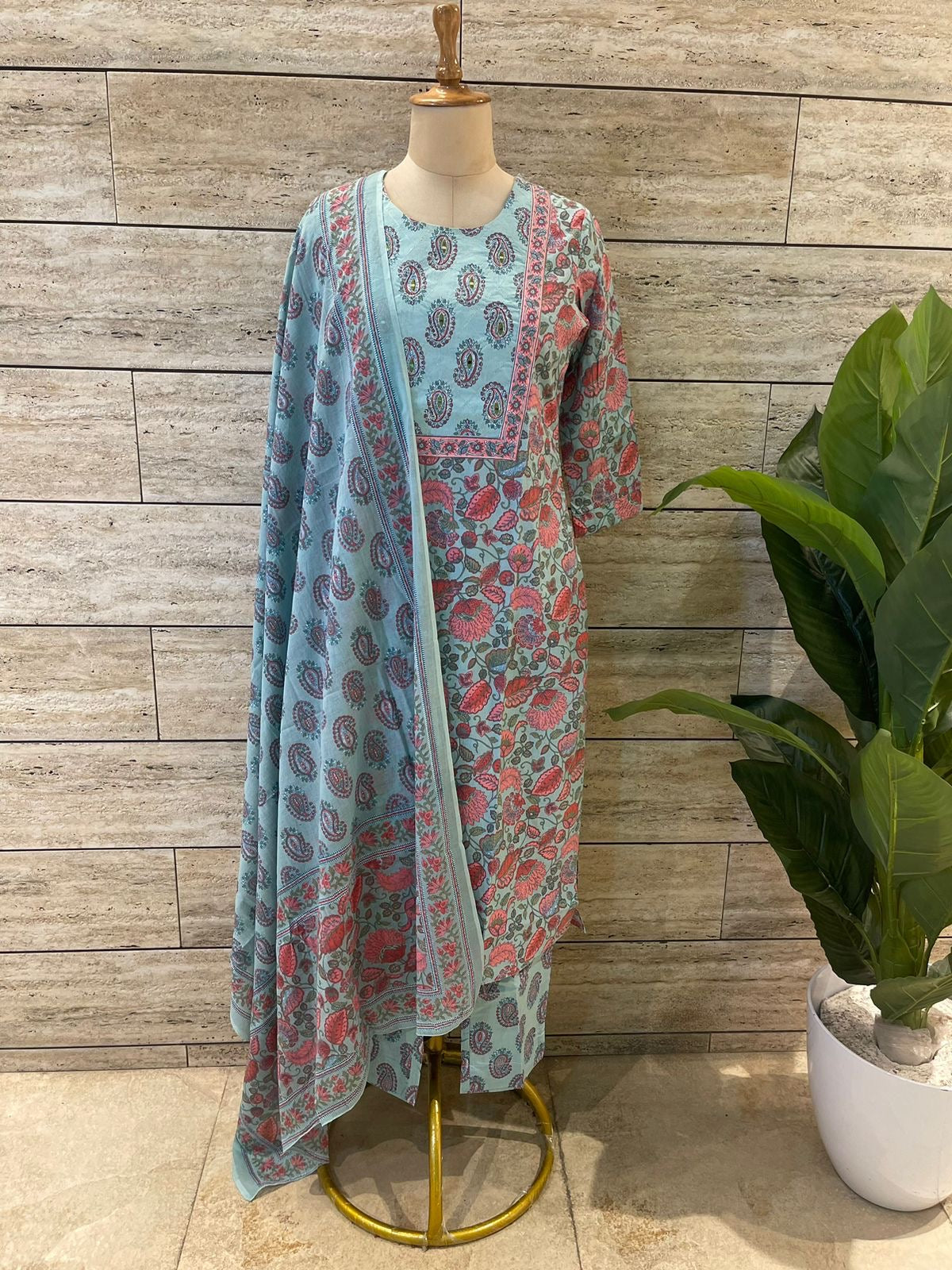 Azure Blue pink Floral Salwar