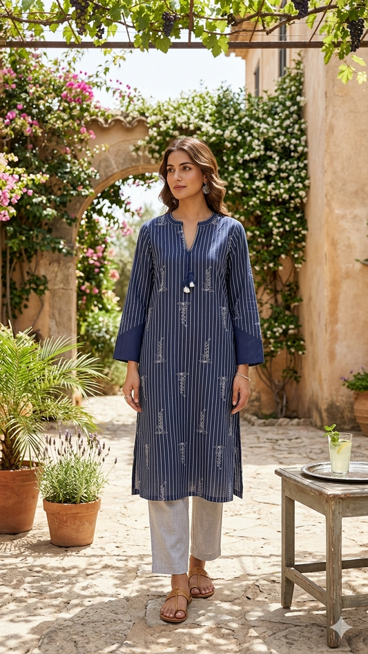 Indigo Stripe Pure Cotton Kurti
