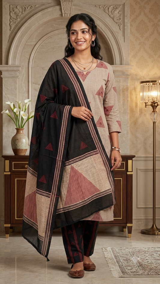 Ivory Geometric Cotton Salwar