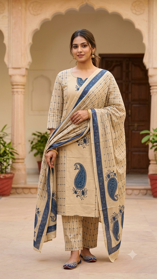 Ivory Paisley Cotton Salwar