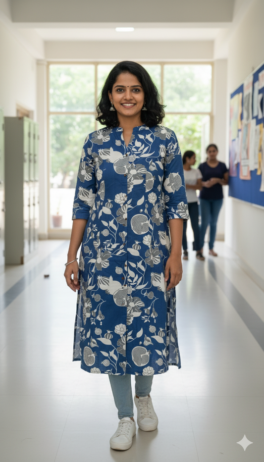 Indigo Blue Grey Cotton Kurta