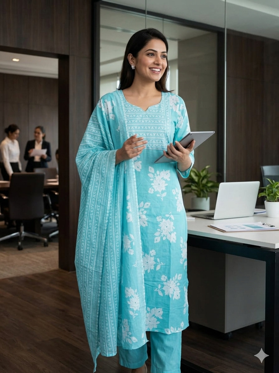 Aqua Blossom Cotton Salwar