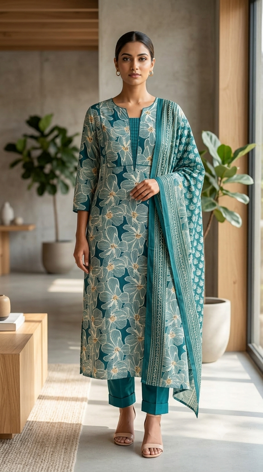 Teal Blossom Grace Salwar