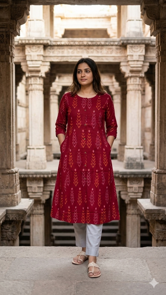 Rangmahal Ikat Cotton A-Line Kurta
