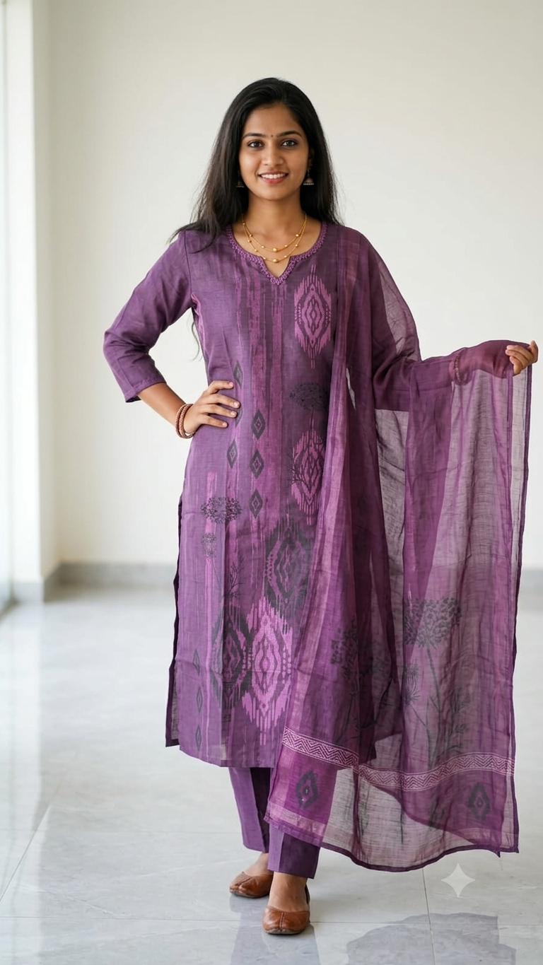 Deep Purple Linen Lining Salwar