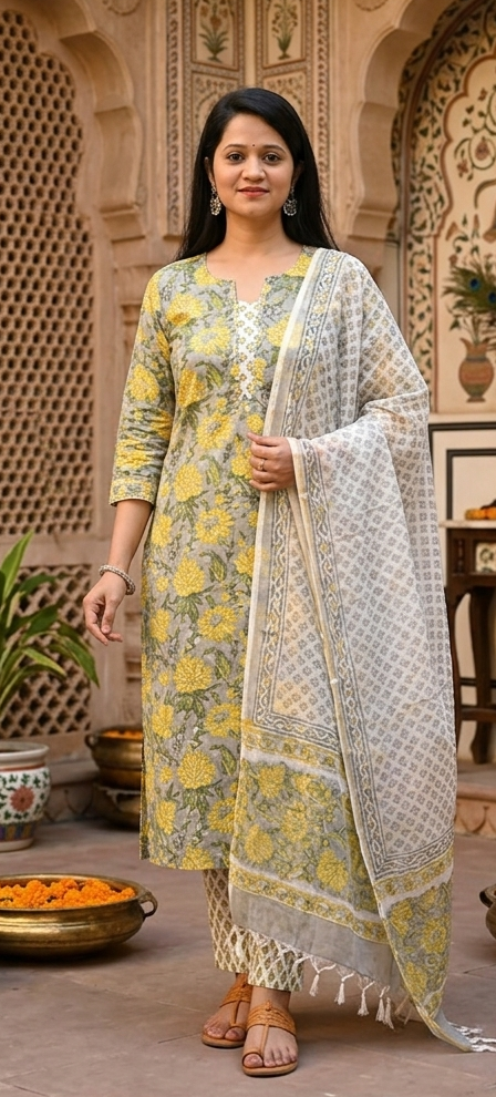 Sunlit Bloom Kota Dupatta Set