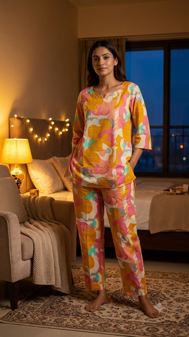 Playful Bloom Cotton Night Suit