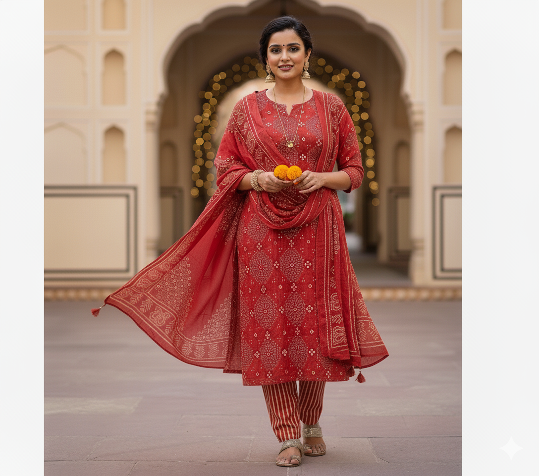 Red Bandhini Cotton Salwar